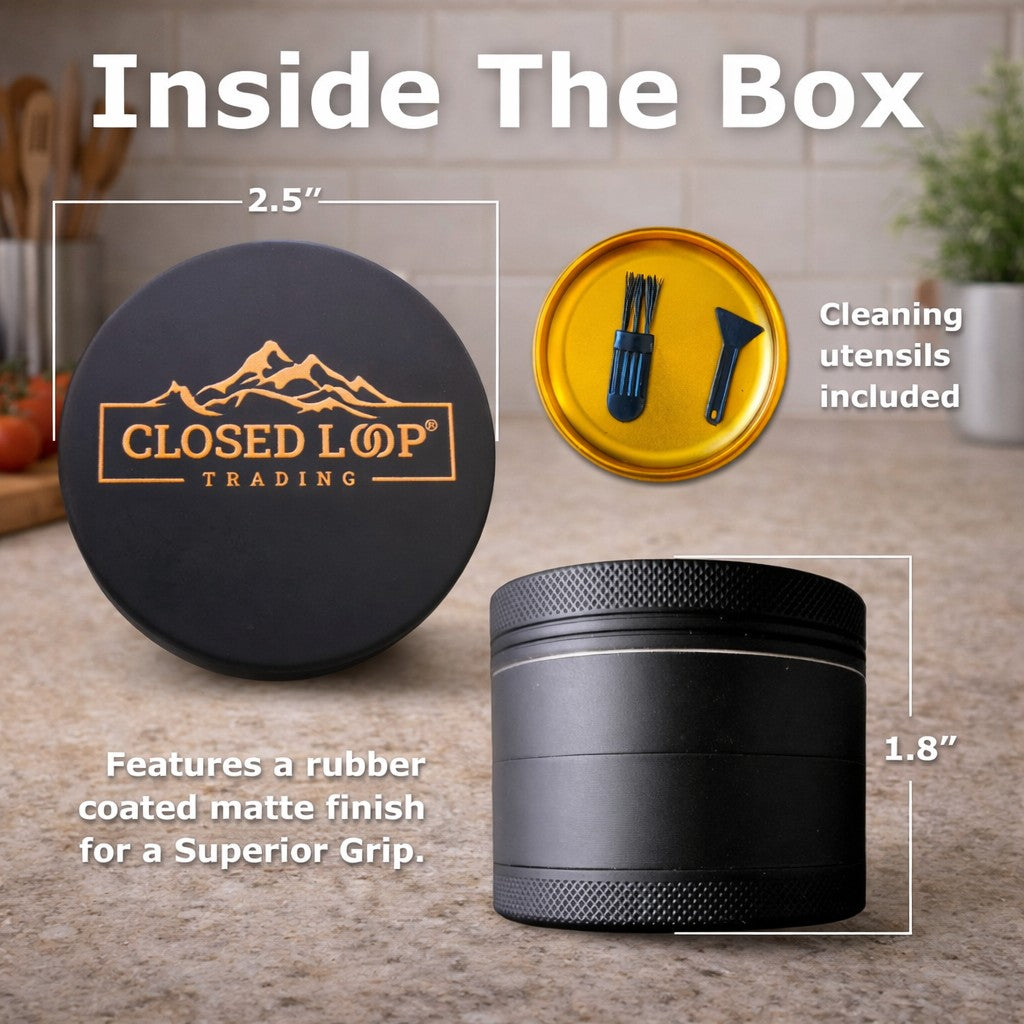 Aluminum Herb & Spice Grinder – 2.5" Matte Grip, Manual Mill, Food-Grade Aluminum | Closed Loop Trading