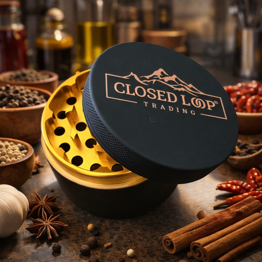 Aluminum Herb & Spice Grinder – 2.5" Matte Grip, Manual Mill, Food-Grade Aluminum | Closed Loop Trading